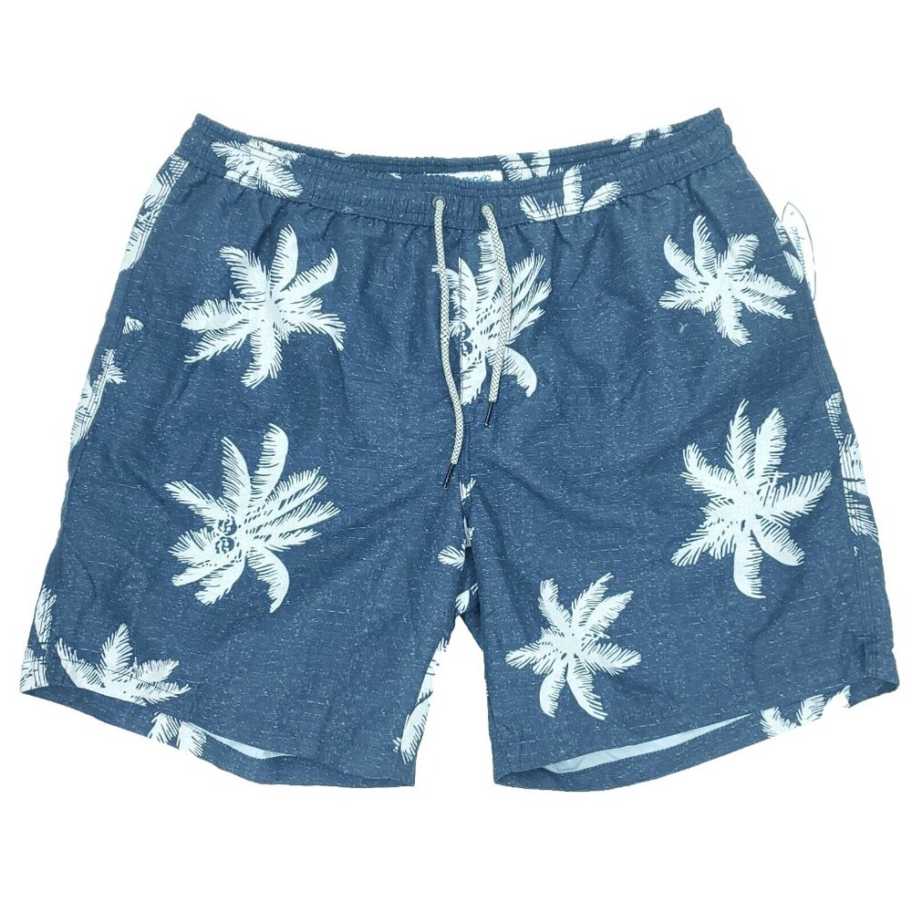 Maamqic Swim Trunks Mens XXL Blue Mesh Lined Palm Drawstring All Over Print